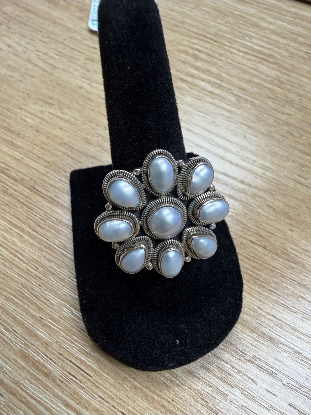 Sterling Silver Pearl Cluster Statement Ring - size 6.5